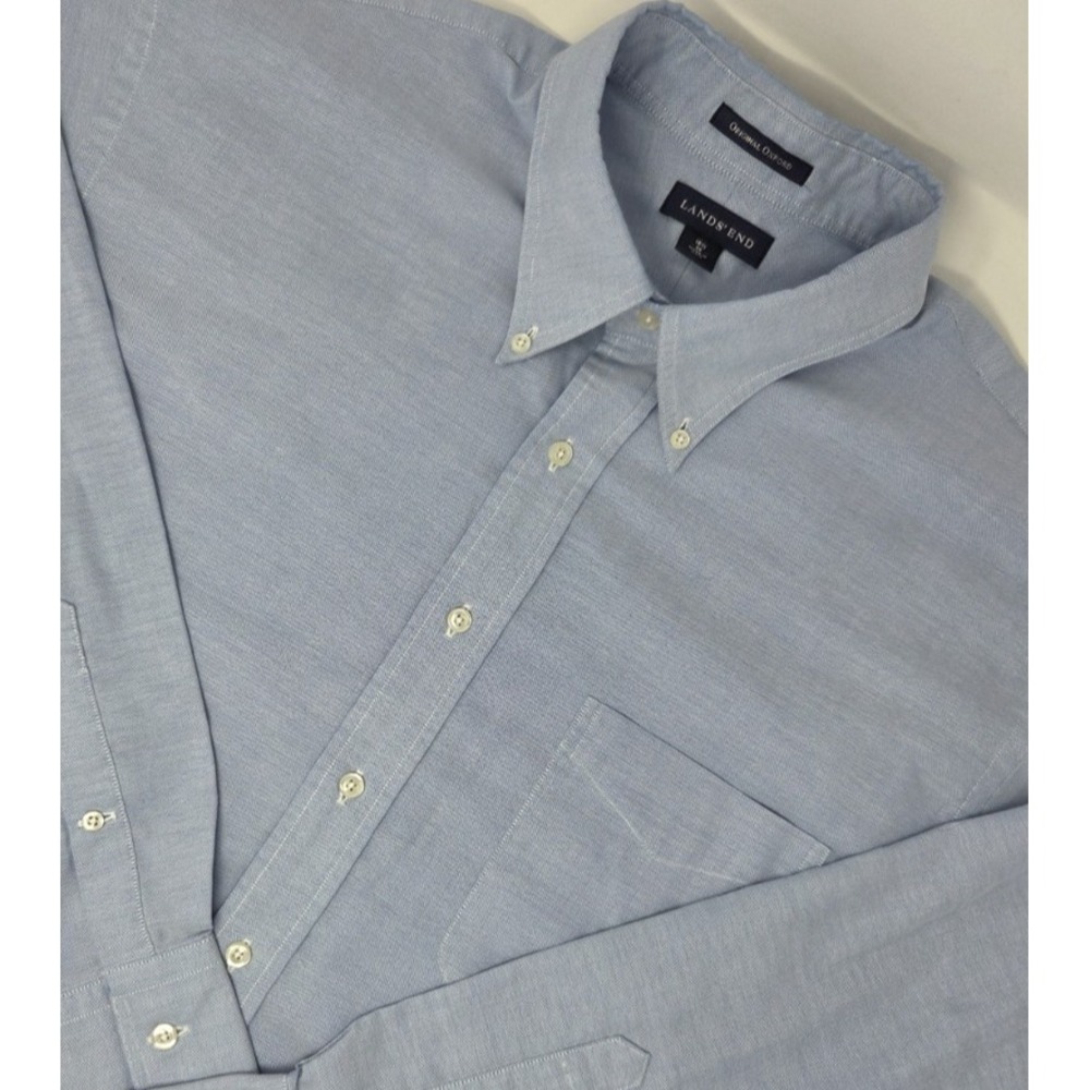 Lands' End Original Oxford Button Down L/S Shirt Men's Size 18.5 / 35 Blue EUC